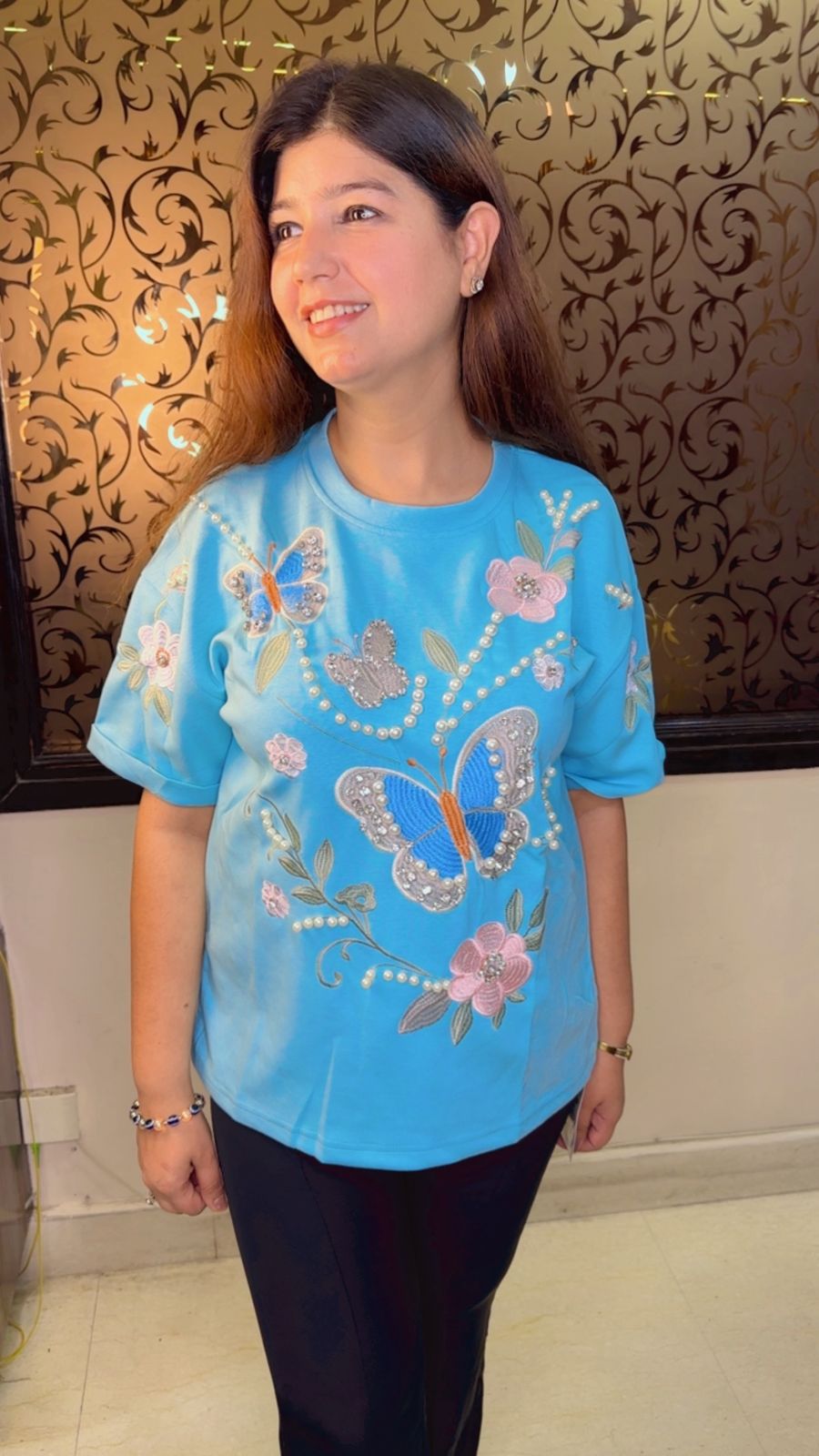 Embellish Top With butterfly 🦋,flower, Pearl detailing WW49