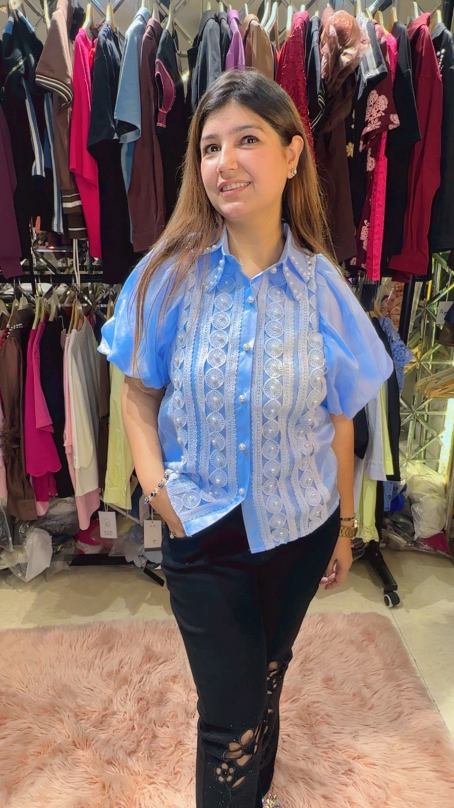 Shirt with Pearl Detailing WW27
