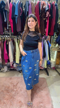 Designer Blue Denim Skirt with Stone Work WW41
