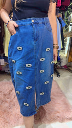 Designer Blue Denim Skirt with Stone Work WW41