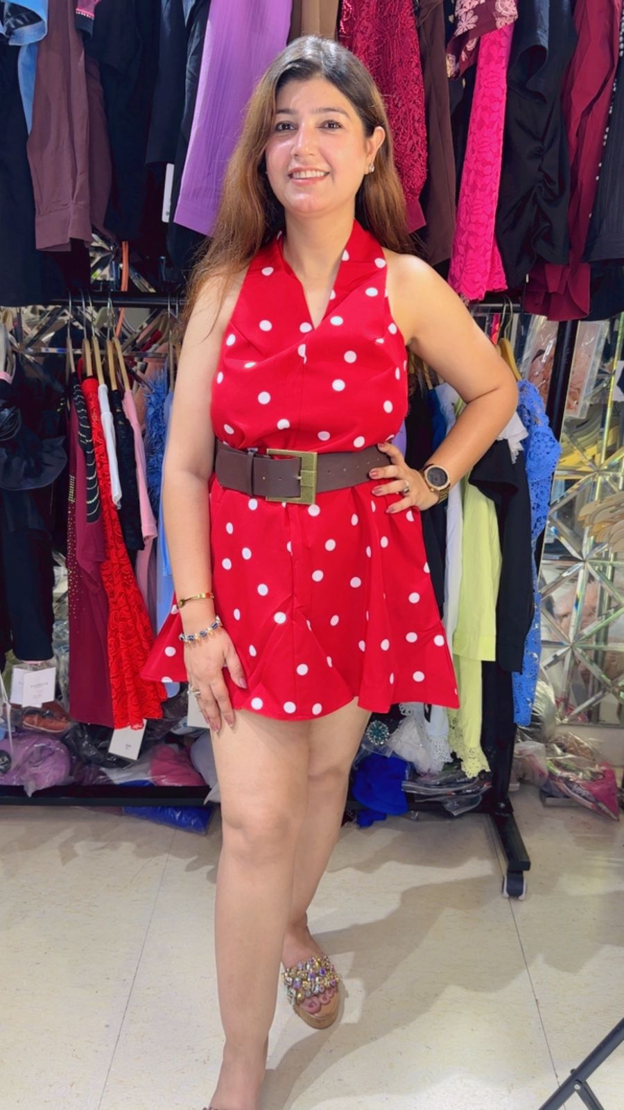 Polka Dress with belt WW38