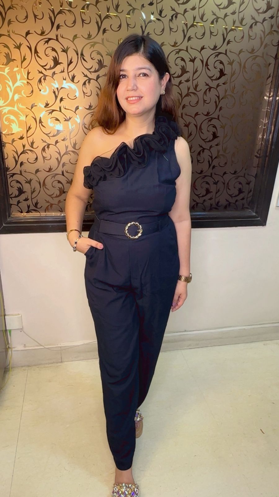 Jumpsuit With Belt & Frill Detailing WW61