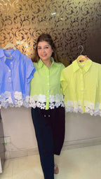 Designer Striped Shirt with Flower Lace Detail | Western Wonders WW99
