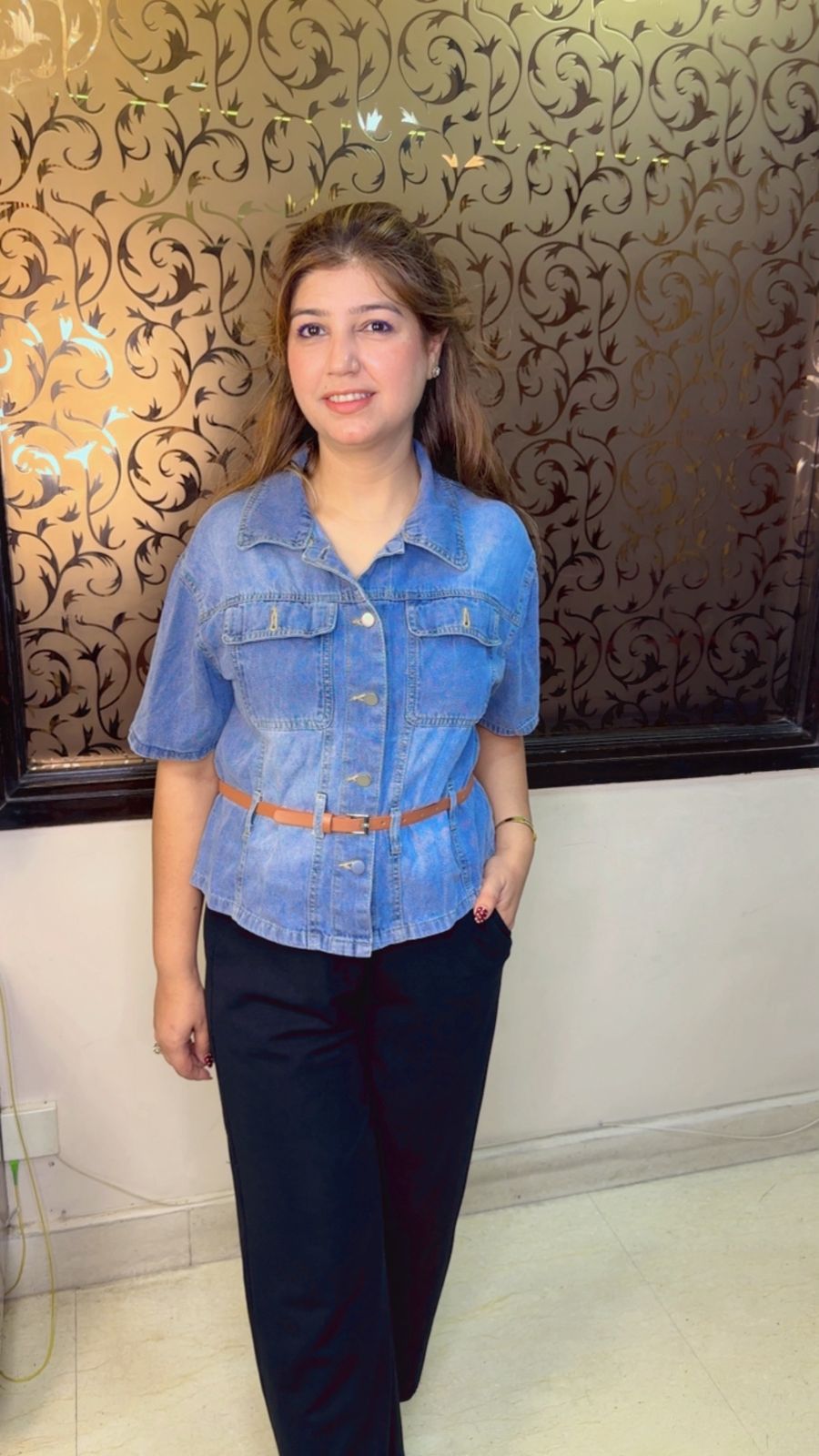 Trendy Denim Top with Belt | Western Wonders WW107