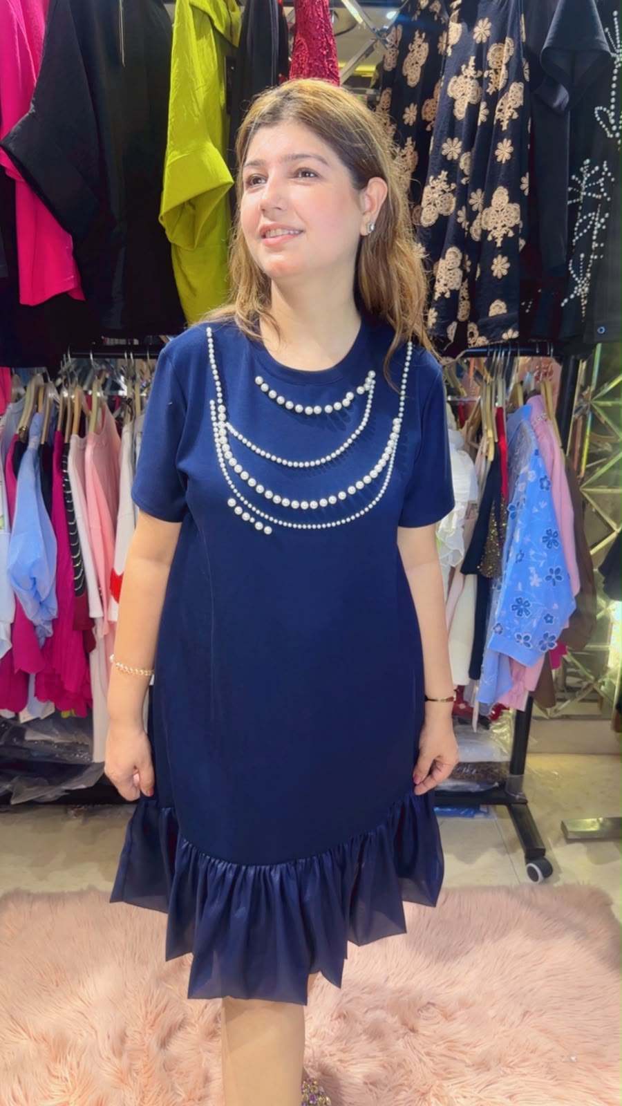 Stylish Pearl & Frill Work T-Shirt Dress | Western Wonders WW132