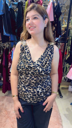 Trendy Leopard Print Top with Brooch Detailing Shoulder | Western Wonders WW144