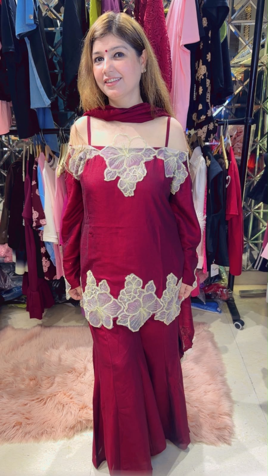 Designer Festive Suit with Floral Patchwork & Adjustable Strap | Western Wonders WW147