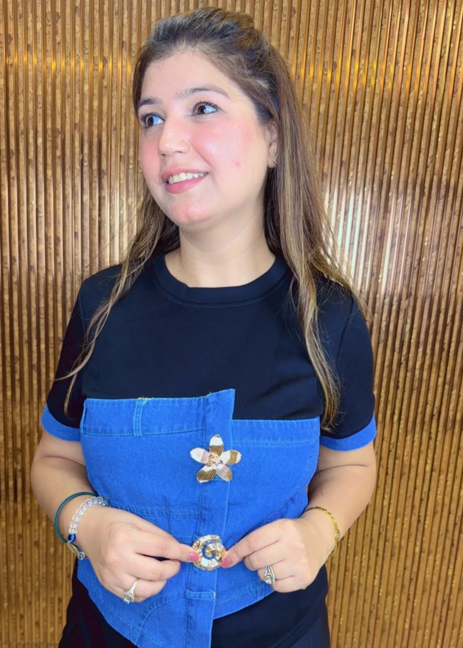 Trendy Denim Detail Statement Top for Women | Western Wonders WW150