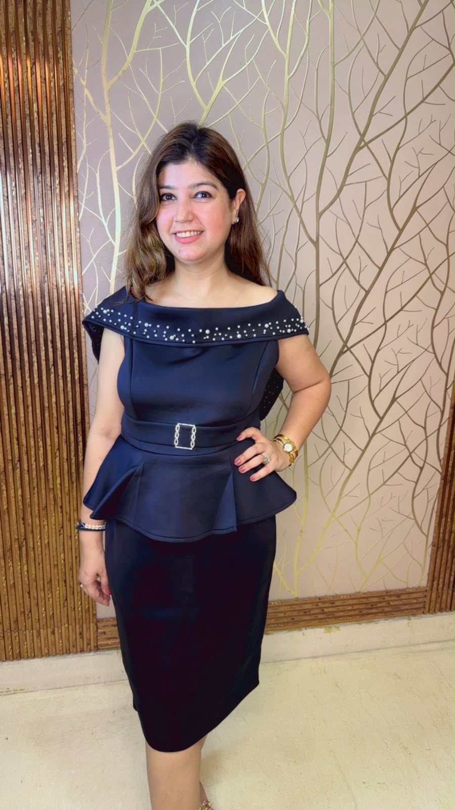 Elegant 2-Piece Party Wear Dress with Beautiful Neckline & Waist Belt detailing  | Western Wonders WW157