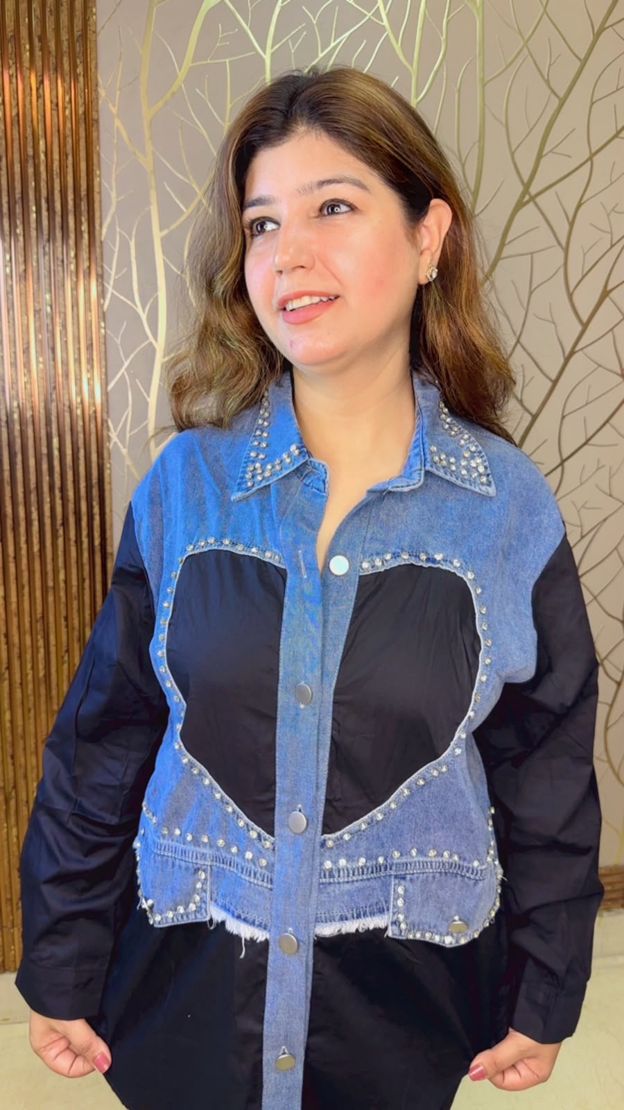 Premium Denim Shirt with Stone Embellishments | Western Wonders WW158