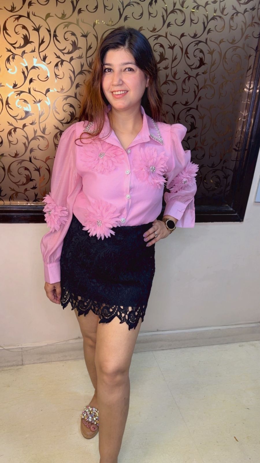 3D Frill Flower Shirt 👕 With Stone Detailing WW62