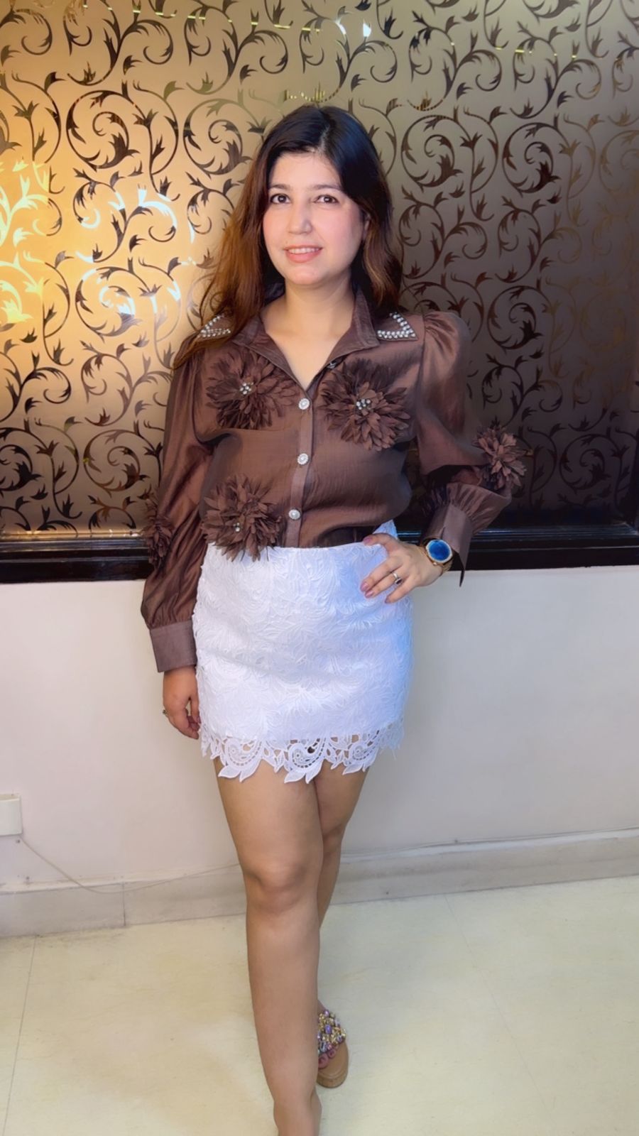3D Frill Flower Shirt 👕 With Stone Detailing WW62