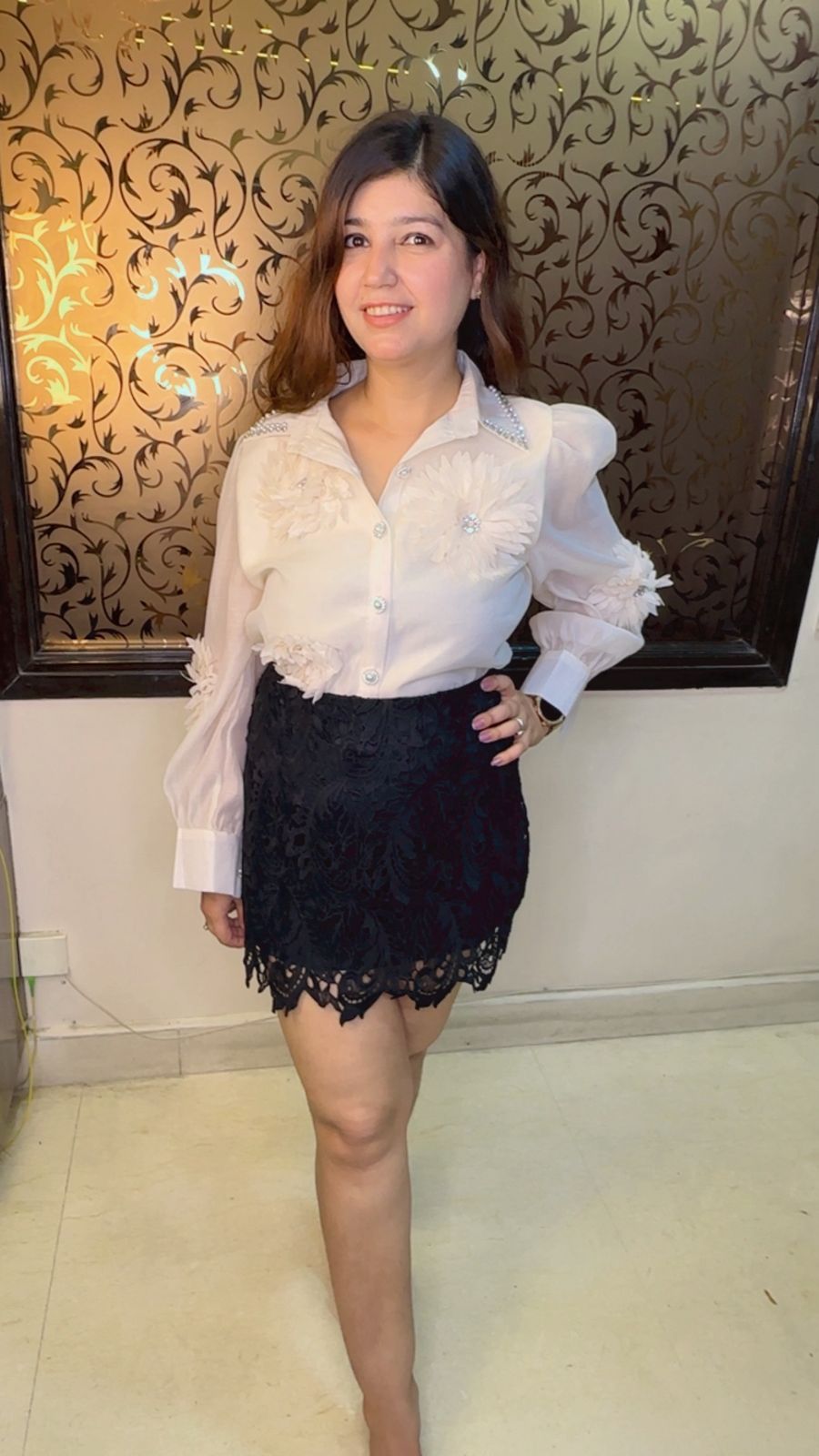 3D Frill Flower Shirt 👕 With Stone Detailing WW62