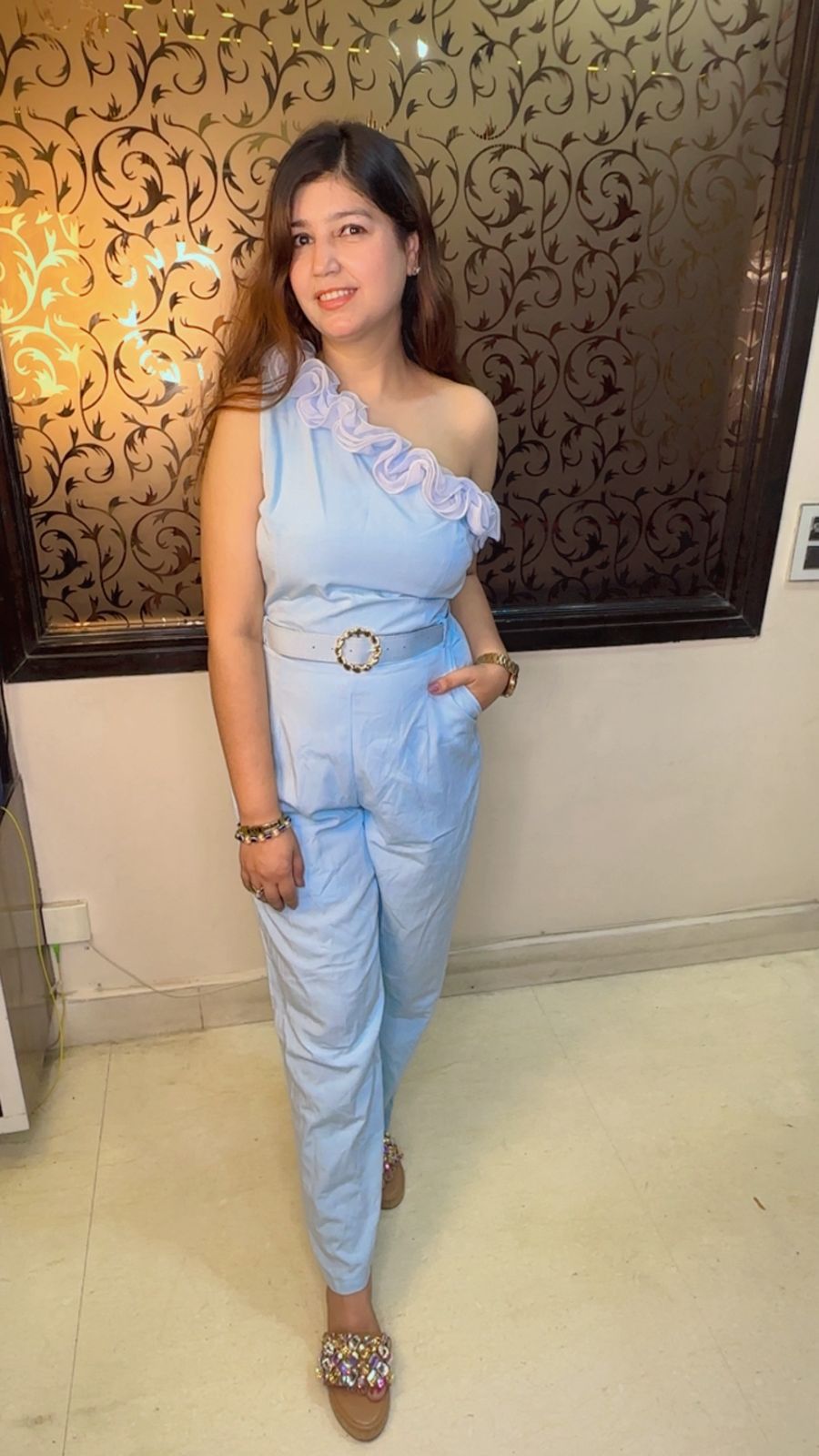 Jumpsuit With Belt & Frill Detailing WW61