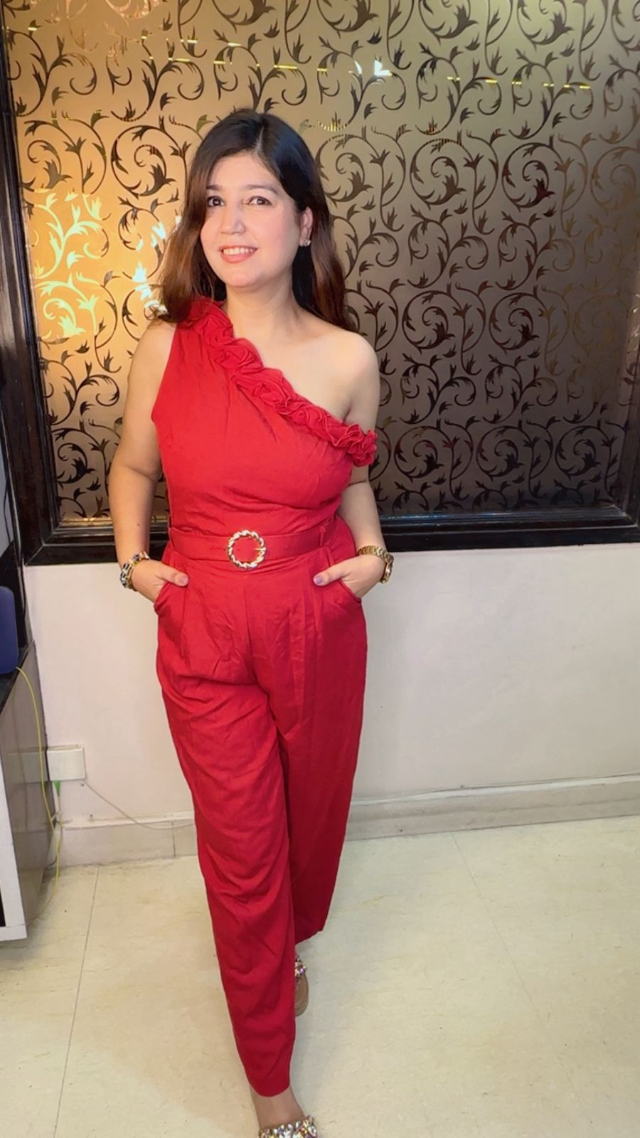 Jumpsuit With Belt & Frill Detailing WW61