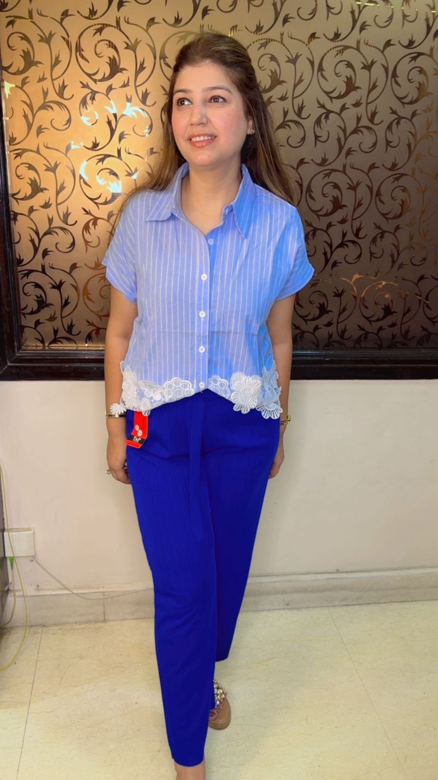 Designer Striped Shirt with Flower Lace Detail | Western Wonders WW99