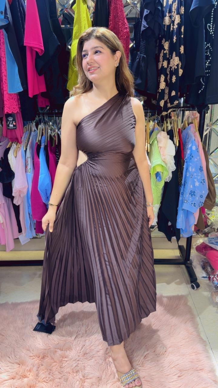 Party Wear Pleated One-Shoulder Dress with Waistline Detailing | Western Wonders  WW124