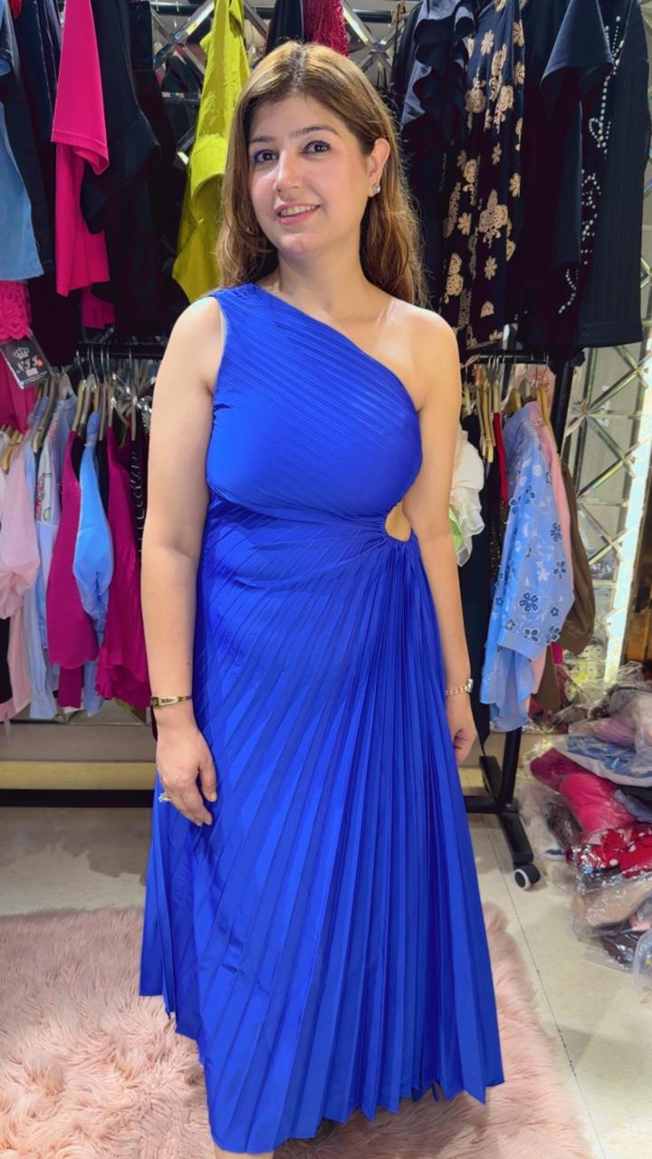 Party Wear Pleated One-Shoulder Dress with Waistline Detailing | Western Wonders  WW124