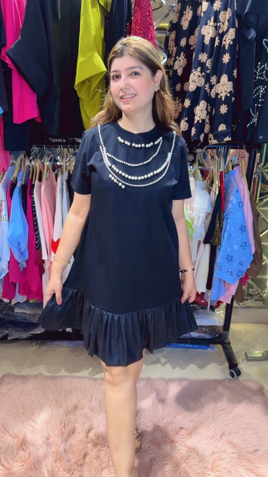 Stylish Pearl & Frill Work T-Shirt Dress | Western Wonders WW132