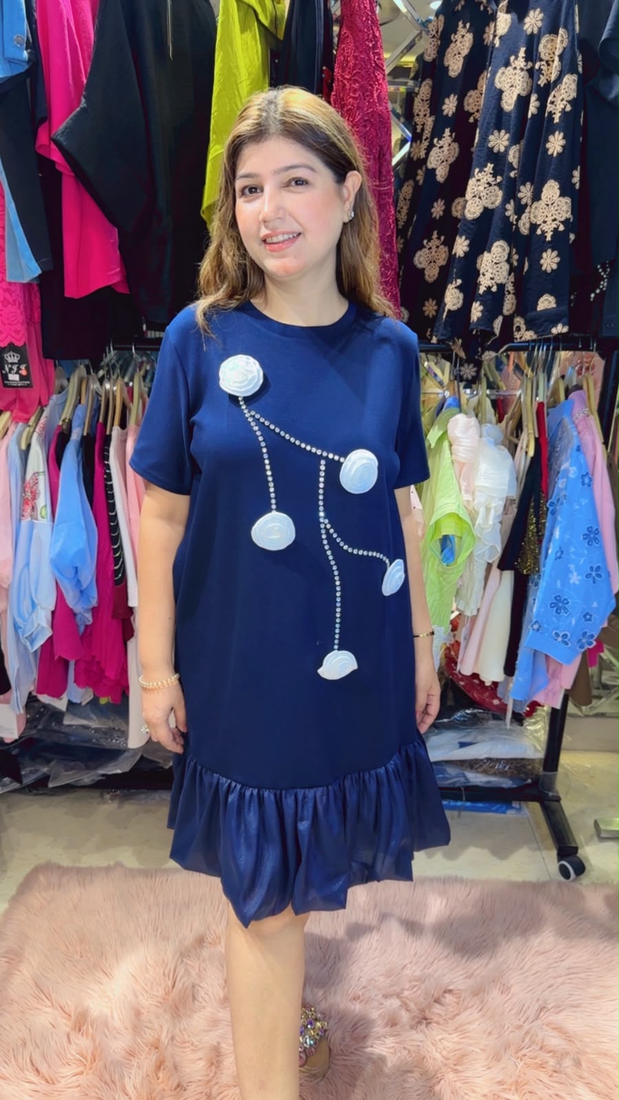 3D Flower T-Shirt Dress with Stone Work | Western Wonders WW34