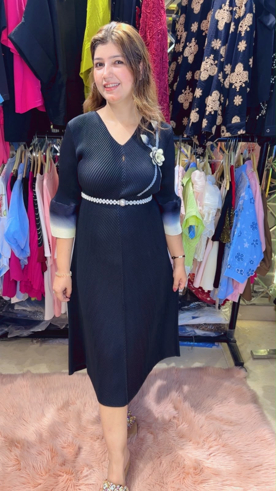 Premium Wrinkle Fabric Party Dress with Pearl Belt | Western Wonders WW130