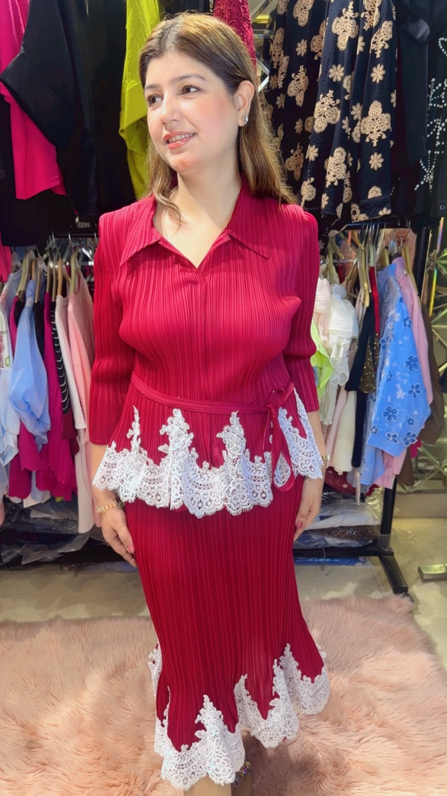 Elegant Wrinkle Party Dress with Frill Work & Belt | Western Wonders WW129
