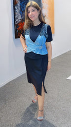 2-Piece Skirt Set with Denim Detail Top & Front Cut Skirt | Western Wonders WW139