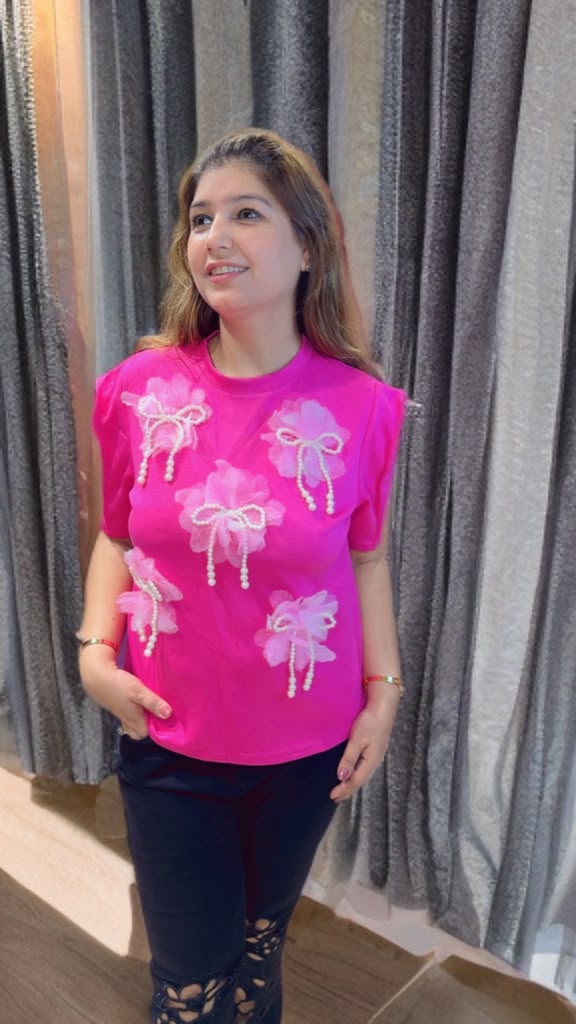 Beautiful Floral Top with Pearl Bow Detailing | Elegant Fashion | Western Wonders WW142