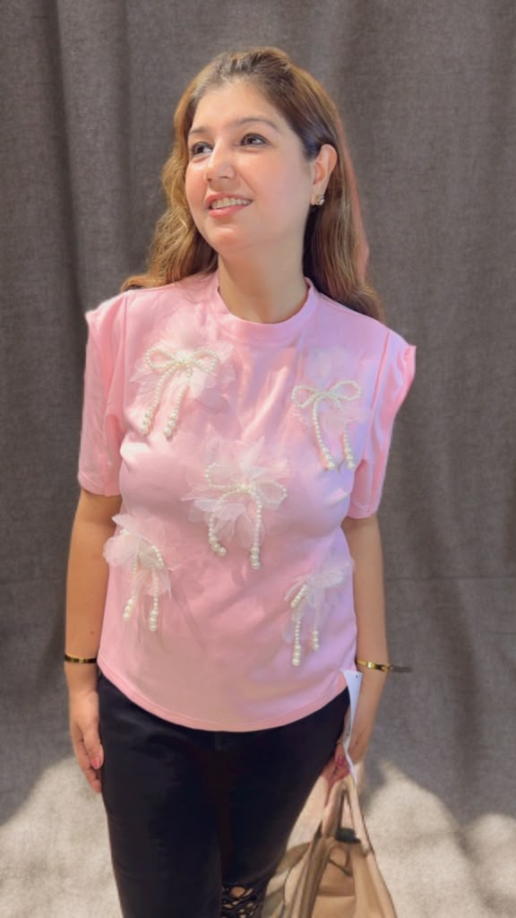 Beautiful Floral Top with Pearl Bow Detailing | Elegant Fashion | Western Wonders WW142