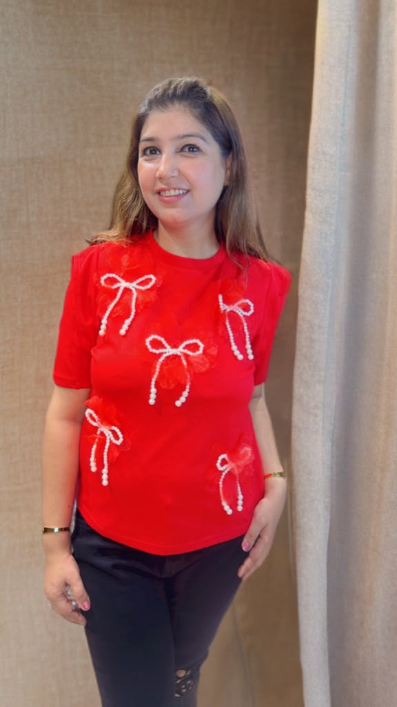 Beautiful Floral Top with Pearl Bow Detailing | Elegant Fashion | Western Wonders WW142