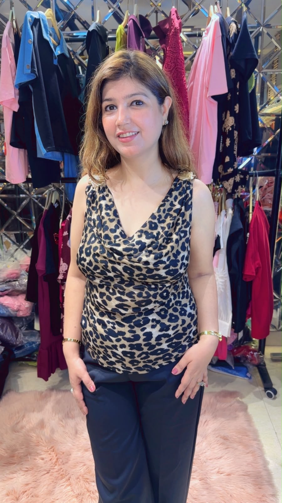 Trendy Leopard Print Top with Brooch Detailing Shoulder | Western Wonders WW144