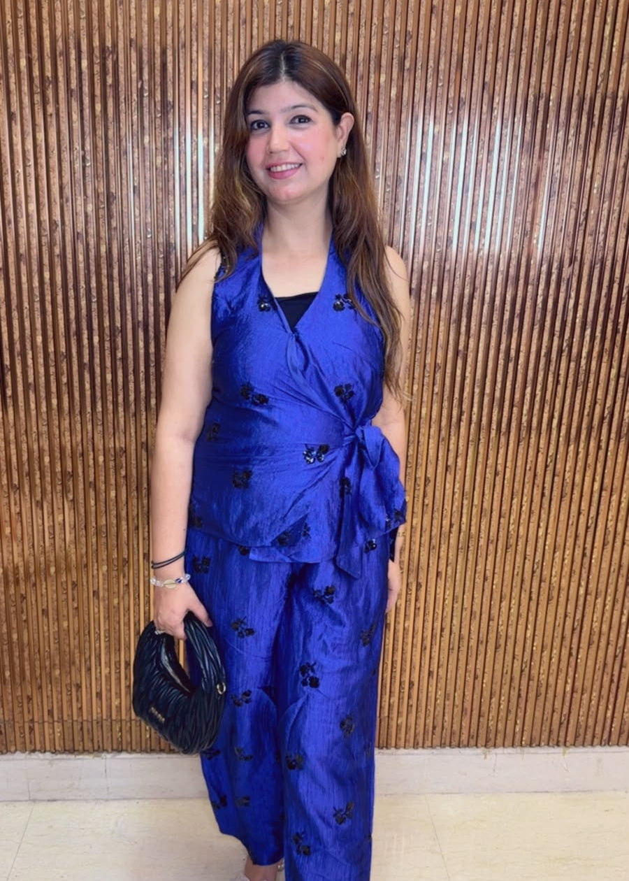 Stylish Royal Blue Halter Neck Co-Ord Set | Western Wonders WW149