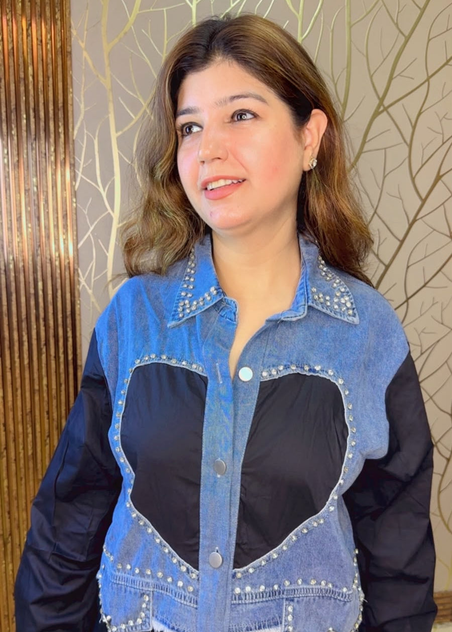 Premium Denim Shirt with Stone Embellishments | Western Wonders WW158