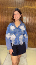 Stylish Denim Jacket with 3D Flowers & Stone Detailing | Western Wonders WW176