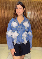 Stylish Denim Jacket with 3D Flowers & Stone Detailing | Western Wonders WW176