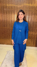 Stylish 3Pc Co-Ord Set for Women | Sleeveless Inner, Shrug with brooch & Bottom | Western Wonders WW175