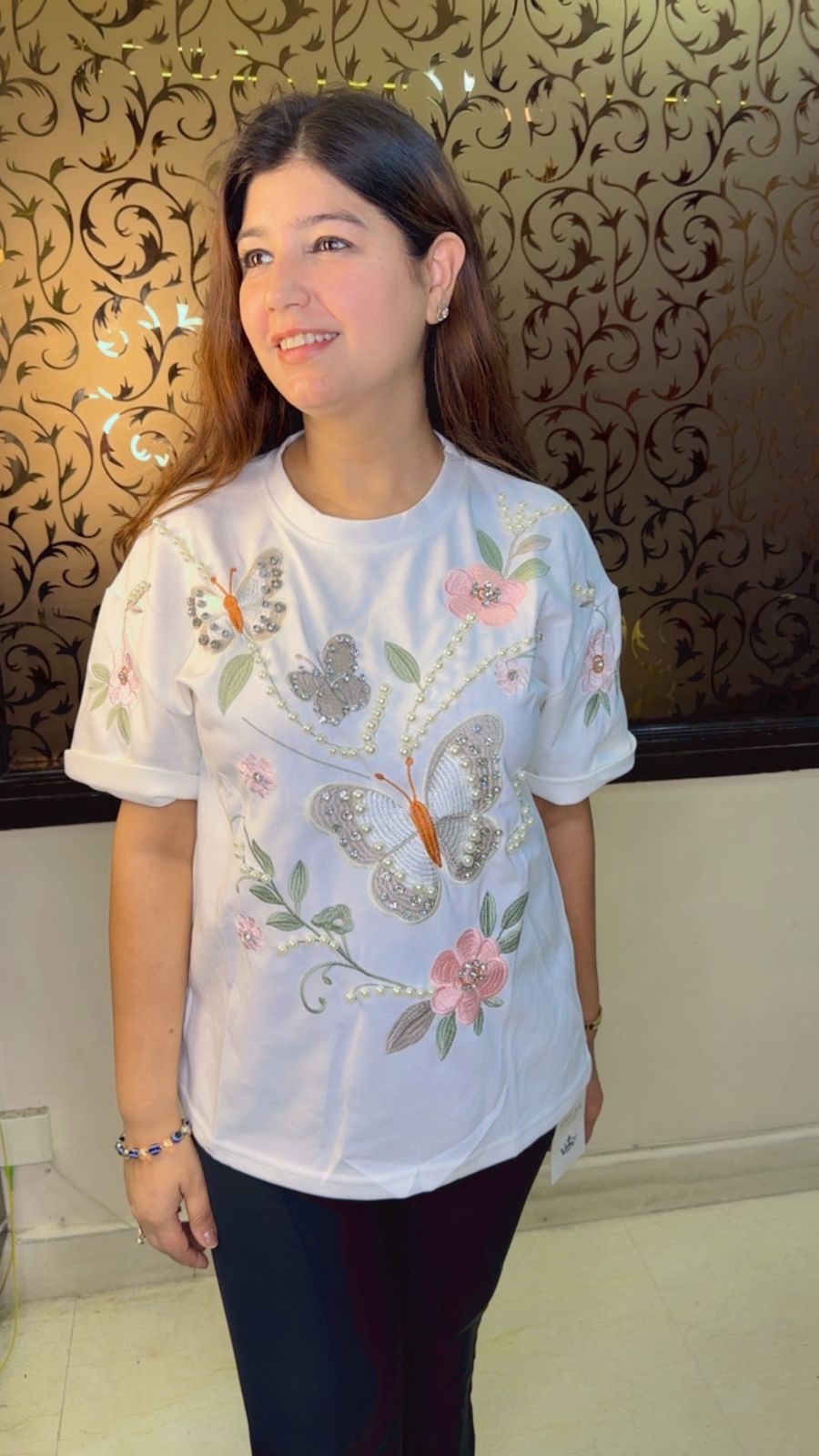 Embellish Top With butterfly 🦋,flower, Pearl detailing WW49