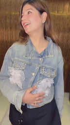 Stylish Denim Jacket with 3D Flowers & Stone Detailing | Western Wonders WW176