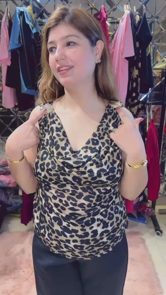 Trendy Leopard Print Top with Brooch Detailing Shoulder | Western Wonders WW144