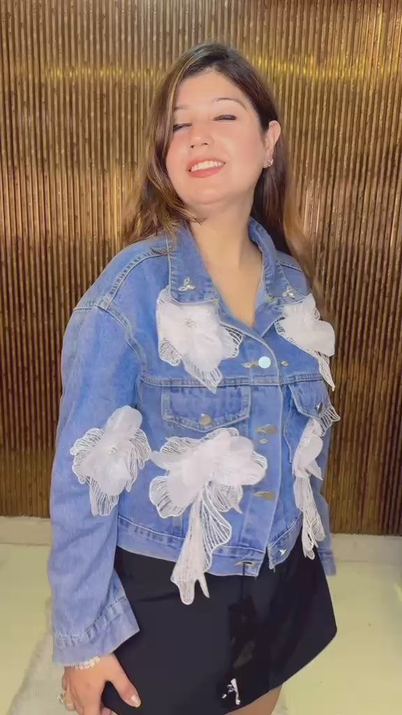 Stylish Denim Jacket with 3D Flowers & Stone Detailing | Western Wonders WW176