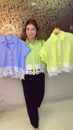 Designer Striped Shirt with Flower Lace Detail | Western Wonders WW99