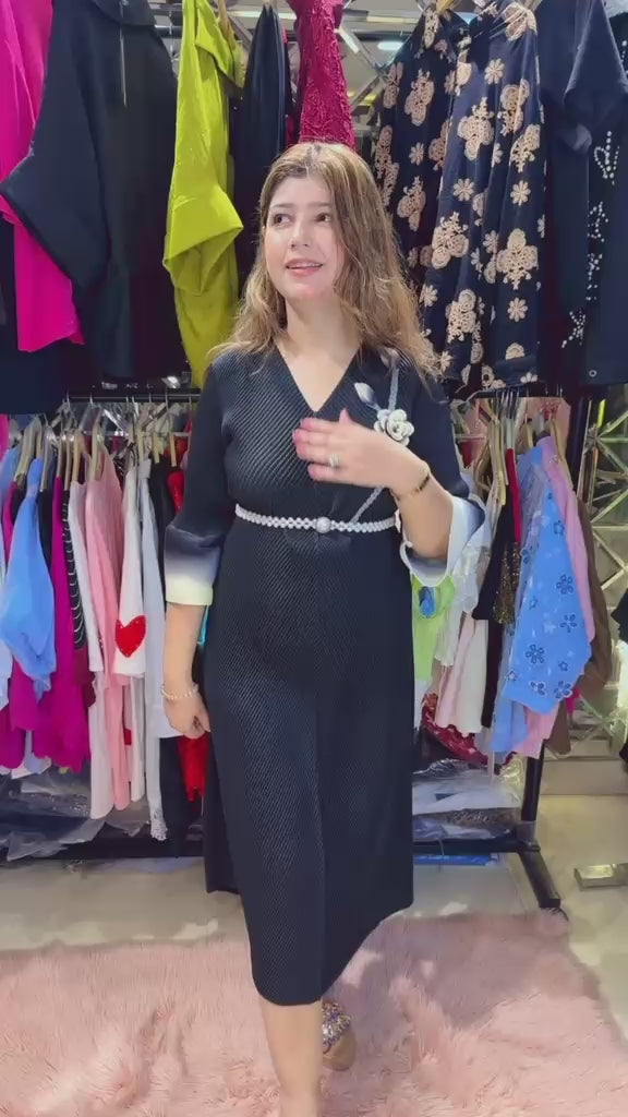 Premium Wrinkle Fabric Party Dress with Pearl Belt | Western Wonders WW130
